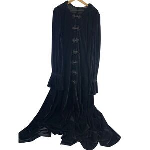 Pyramid Collection Black Velvet Hooded Maxi Coat Gothic Renn Cosplay Womens L
